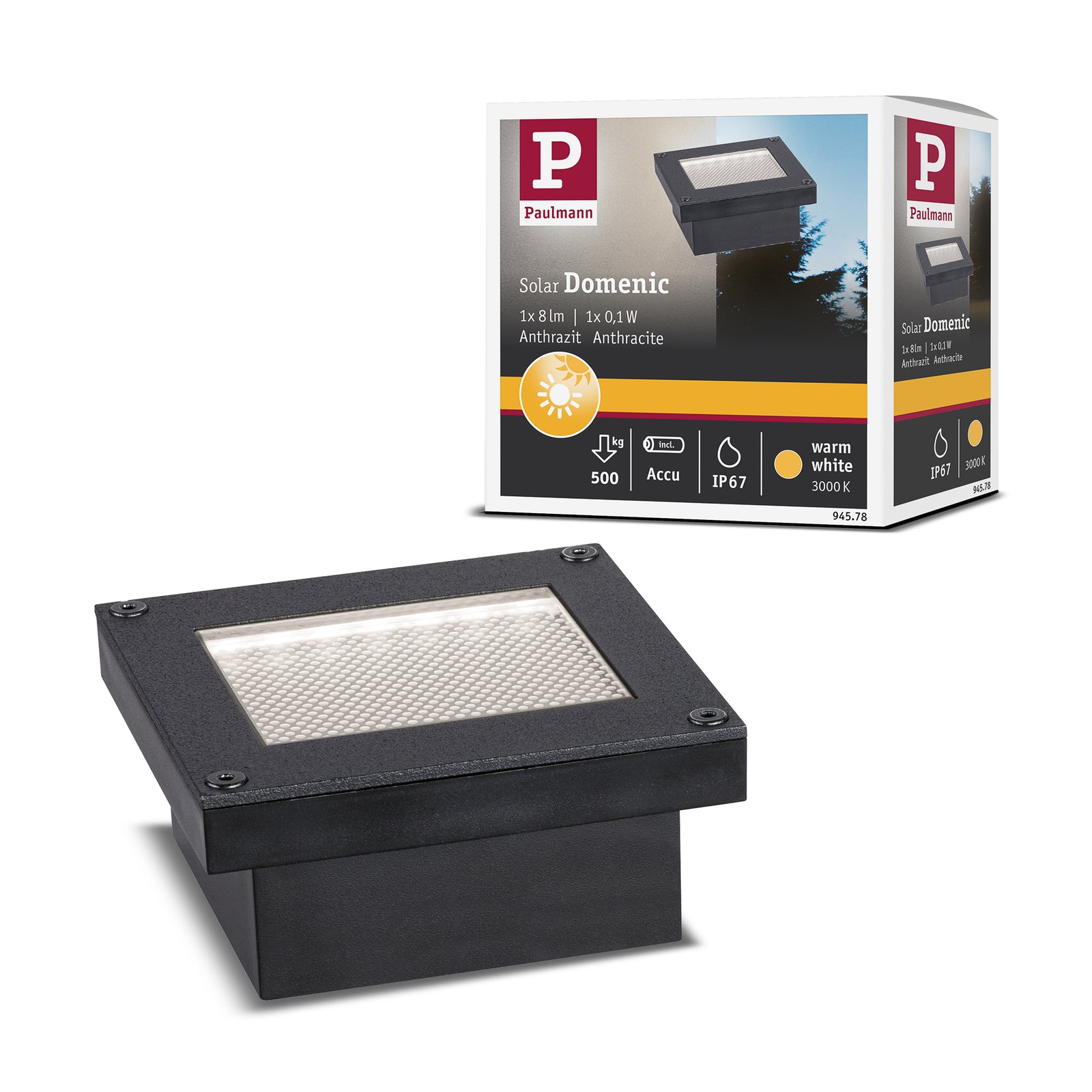 Detalj av LED solcelle bakkespot Domenic svart 8x8 cm IP67