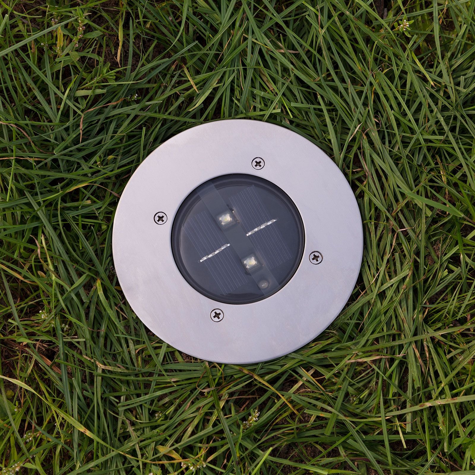 LED solcelle bakkespot Lugo rustfritt stål Ø14 cm bakside