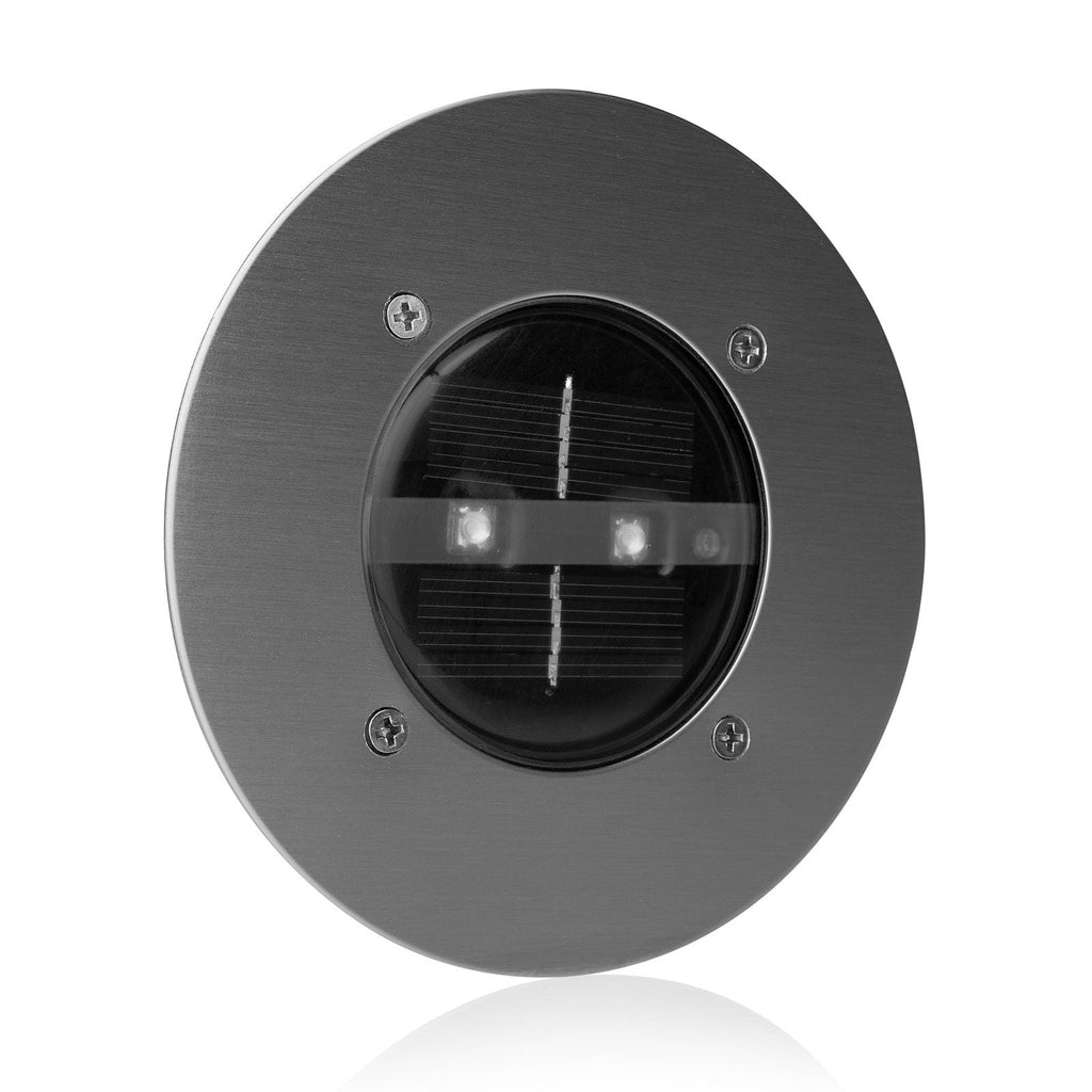 Montert LED solcelle bakkespot Lugo rustfritt stål Ø14 cm i hage