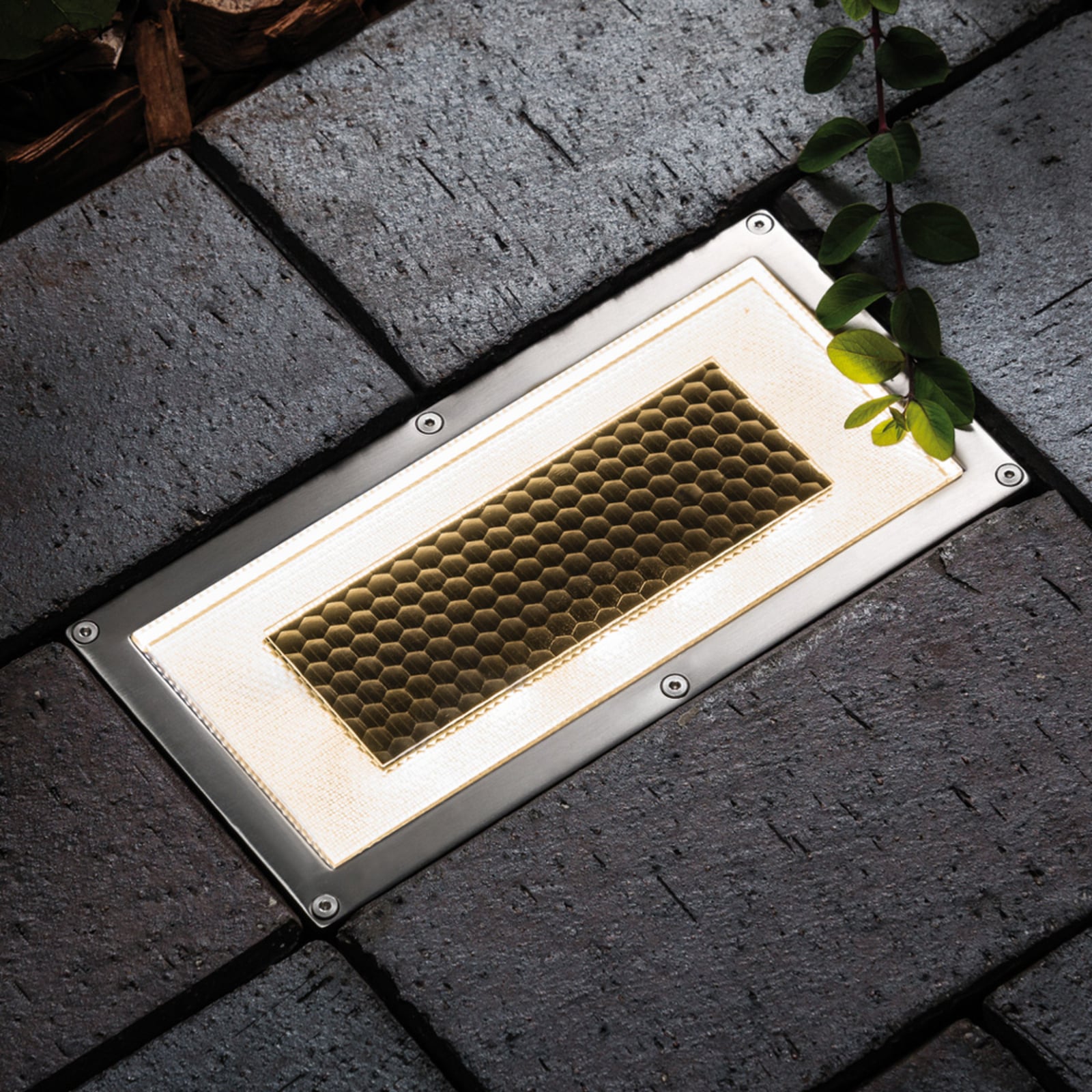 LED solcelle-bakkespot Solar Box rustfritt stål 20x10 cm front