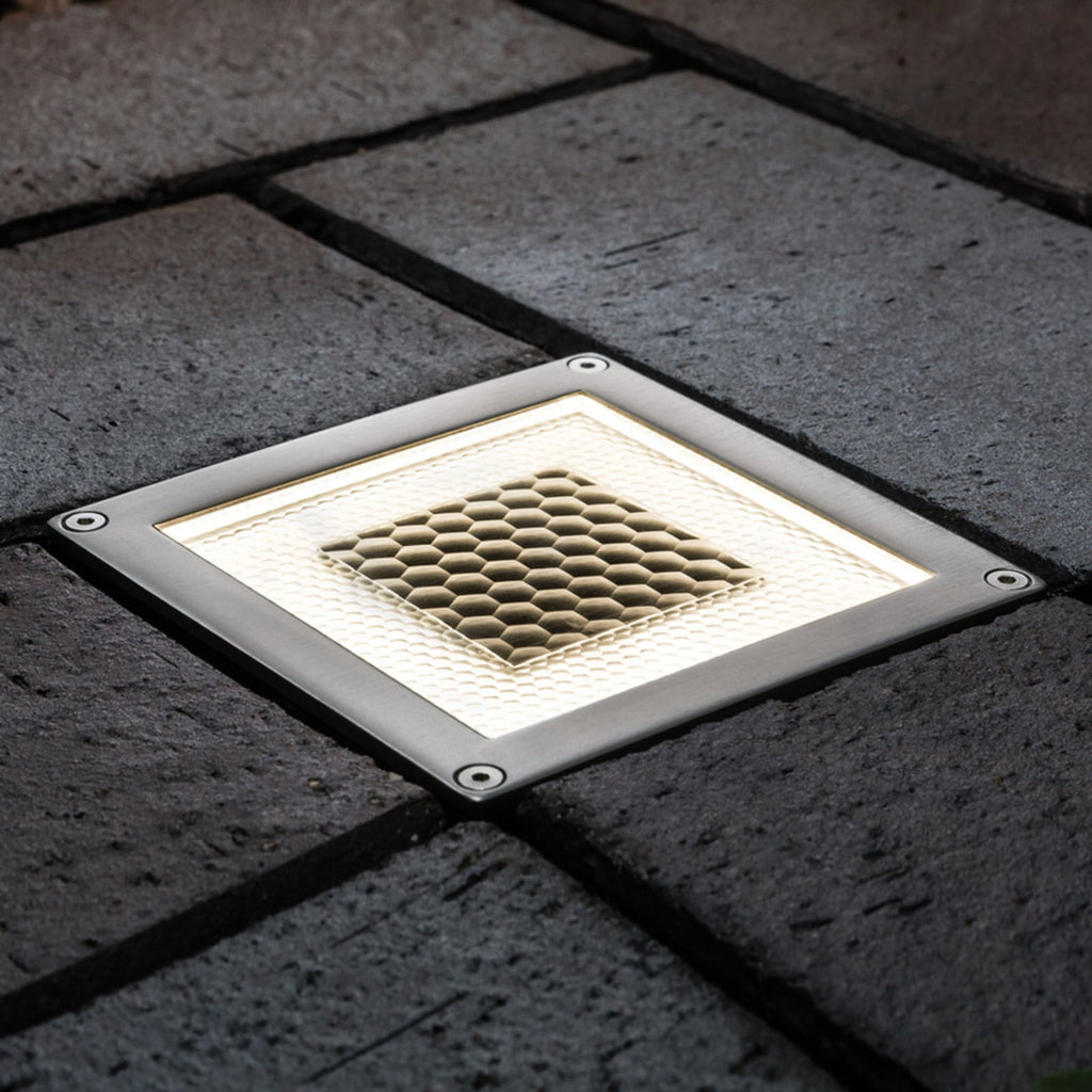 LED solcelle-bakkespot Solar Cube rustfritt stål forfra