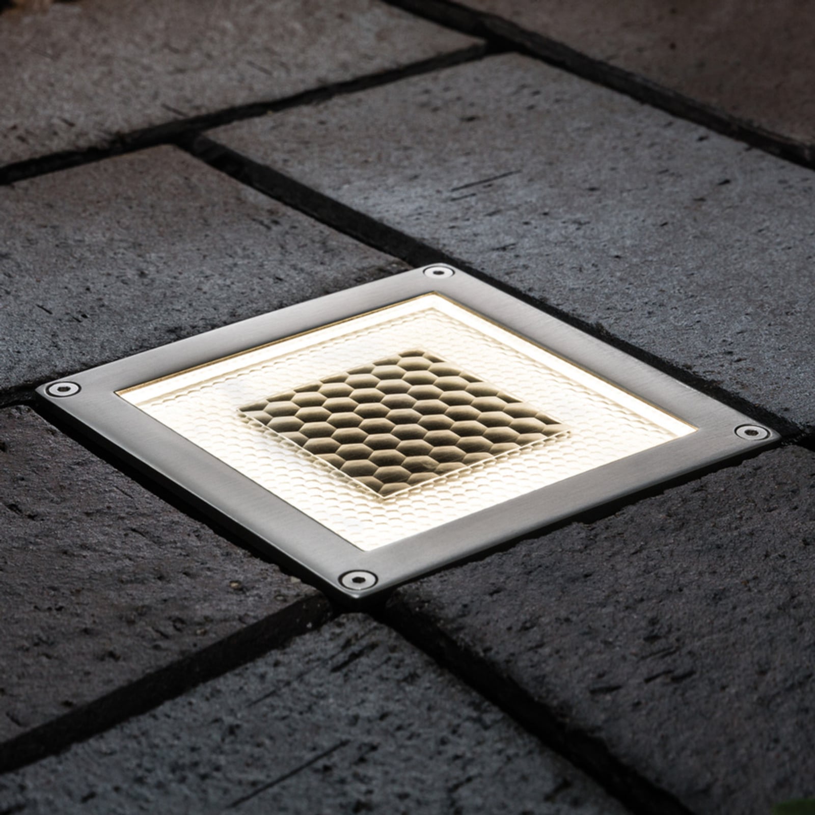 LED solcelle-bakkespot Solar Cube rustfritt stål forfra