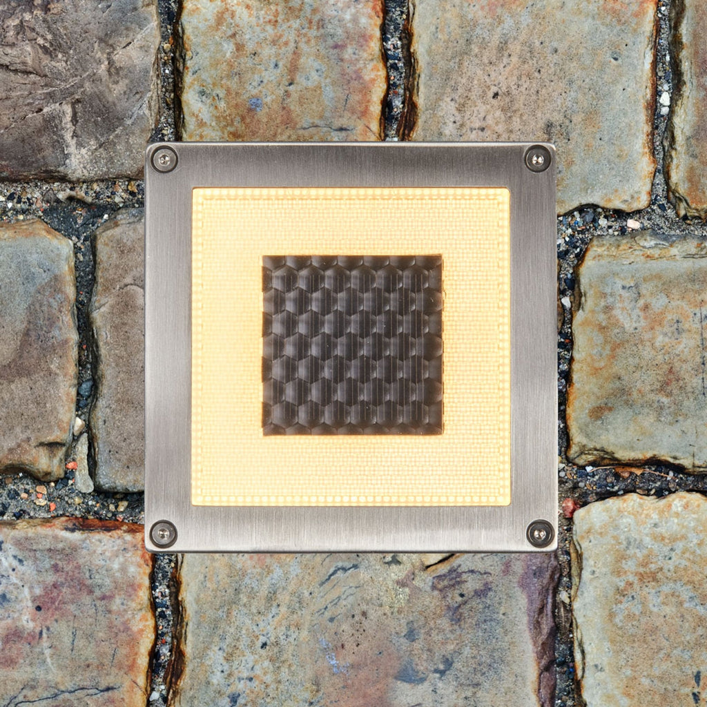 LED solcelle-bakkespot Solar Cube rustfritt stål nærbilde av lyskilde