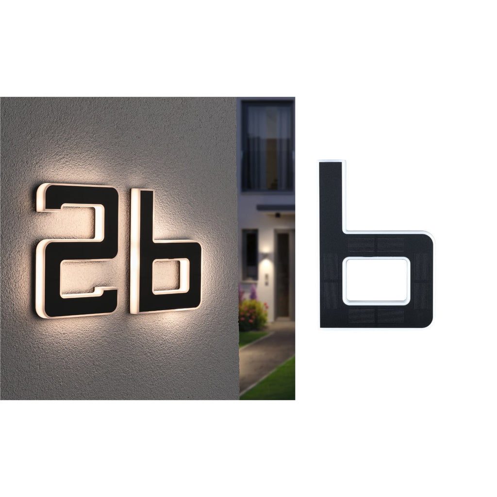 LED solcelle-bokstav b svart 3000K IP44 Paulmann forfra