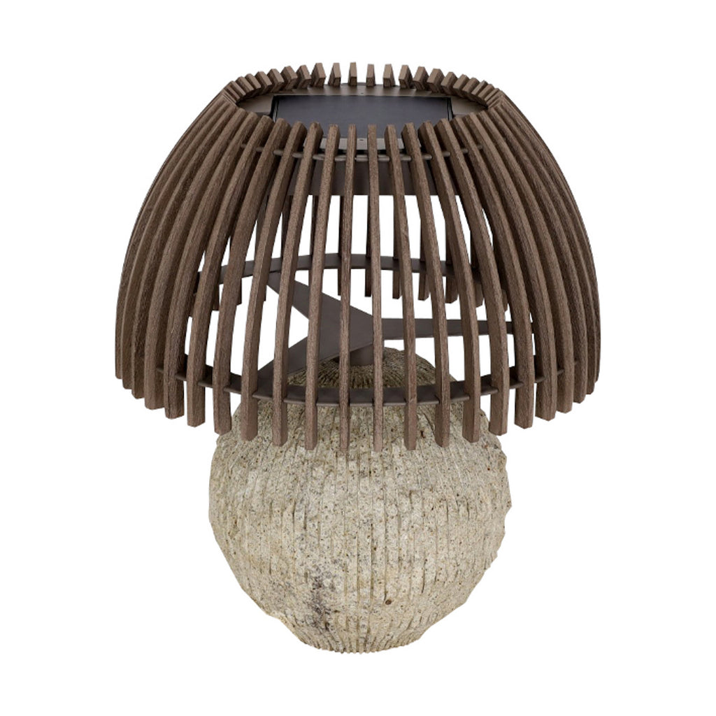 LED solcelle-bordlampe Alba granitt/teak dimbar IP66 detalj