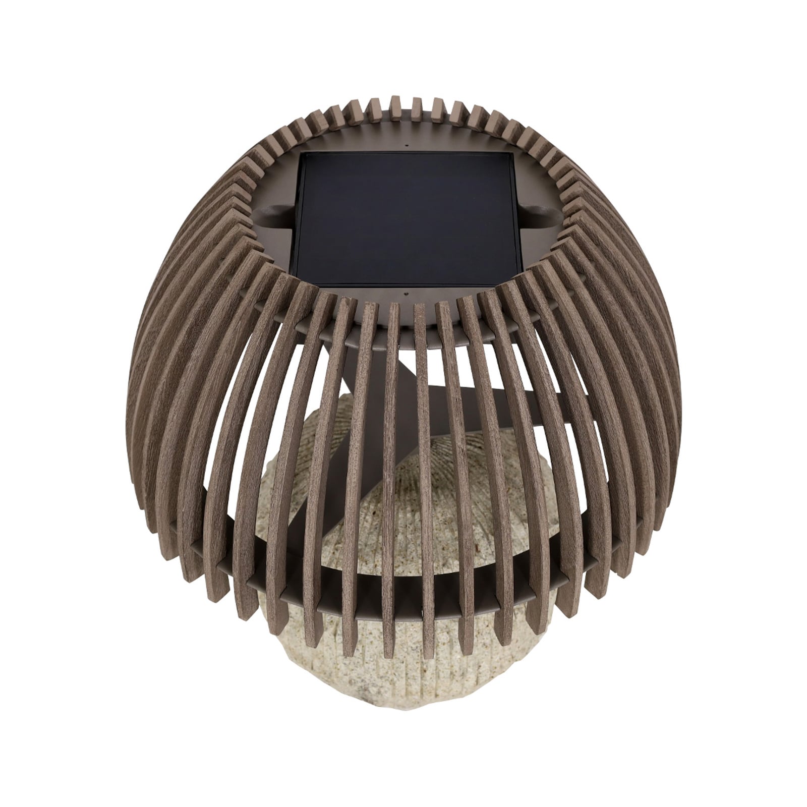 LED solcelle-bordlampe Alba granitt/teak dimbar IP66 nærbilde av lyskilde