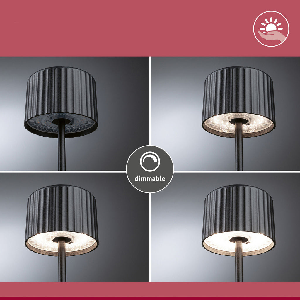 LED solcelle bordlampe Else dimbar svart IP44 sideprofil