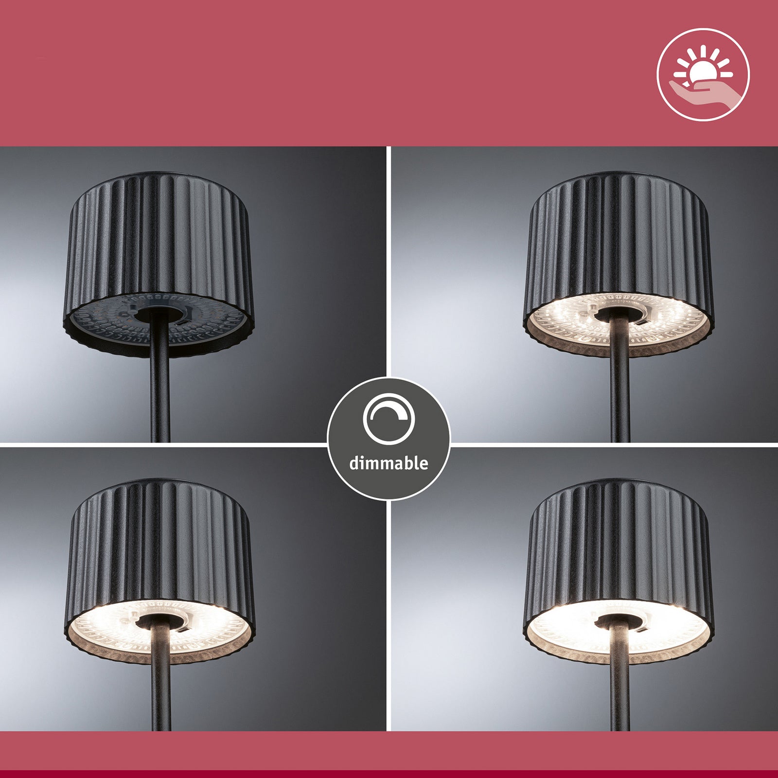 LED solcelle bordlampe Else dimbar svart IP44 sideprofil
