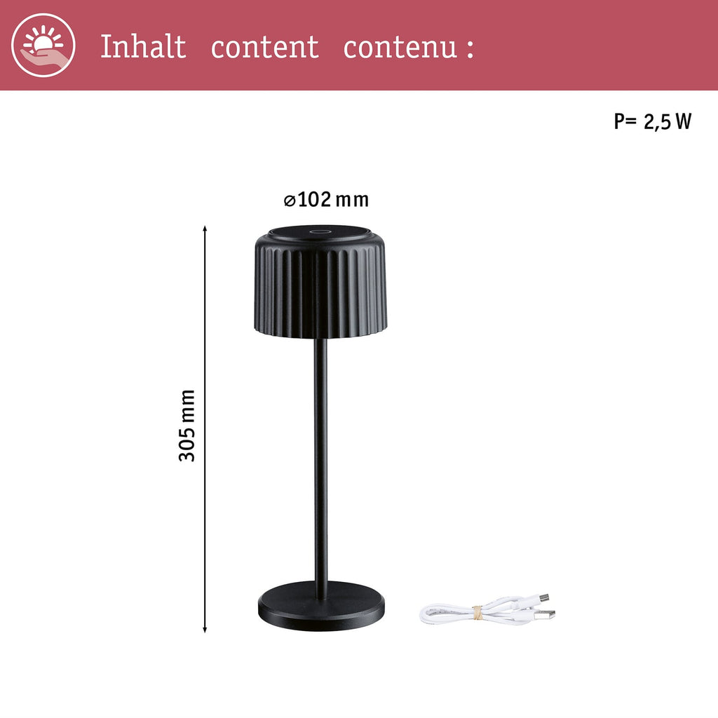 LED solcelle bordlampe Else dimbar svart IP44 materialdetalj aluminium