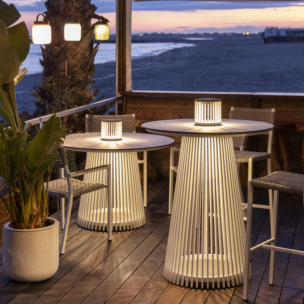 LED solcelle-bordlampe Halo aluminium/granitt hvit IP66 sideprofil