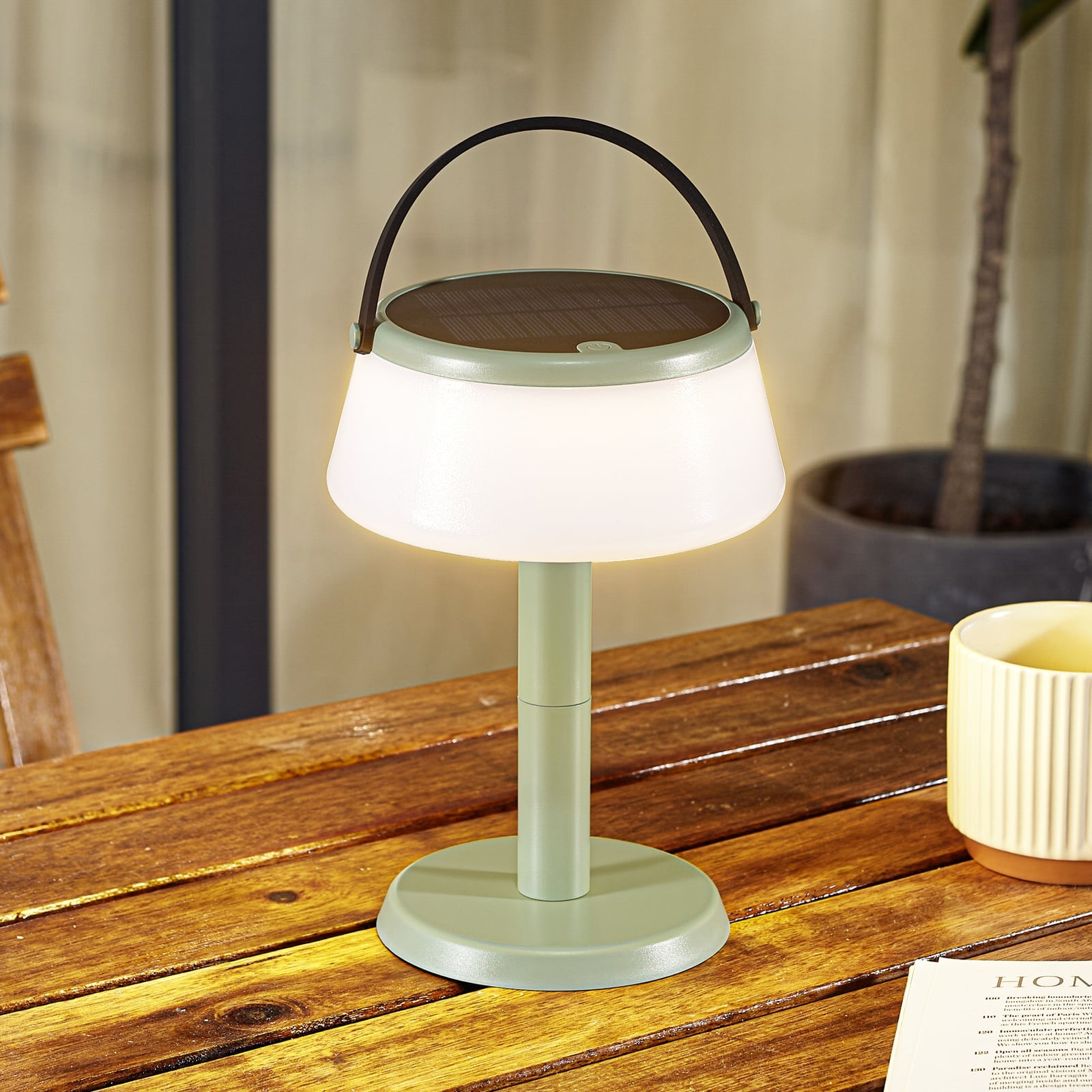 LED solcelle-bordlampe Mikkel grønn dimbar IP44 forfra