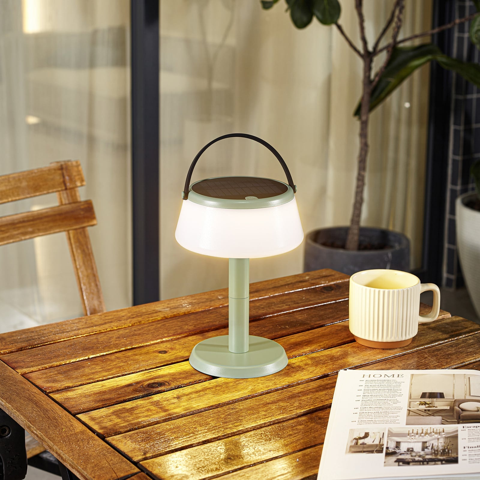 LED solcelle-bordlampe Mikkel grønn dimbar IP44 bakside