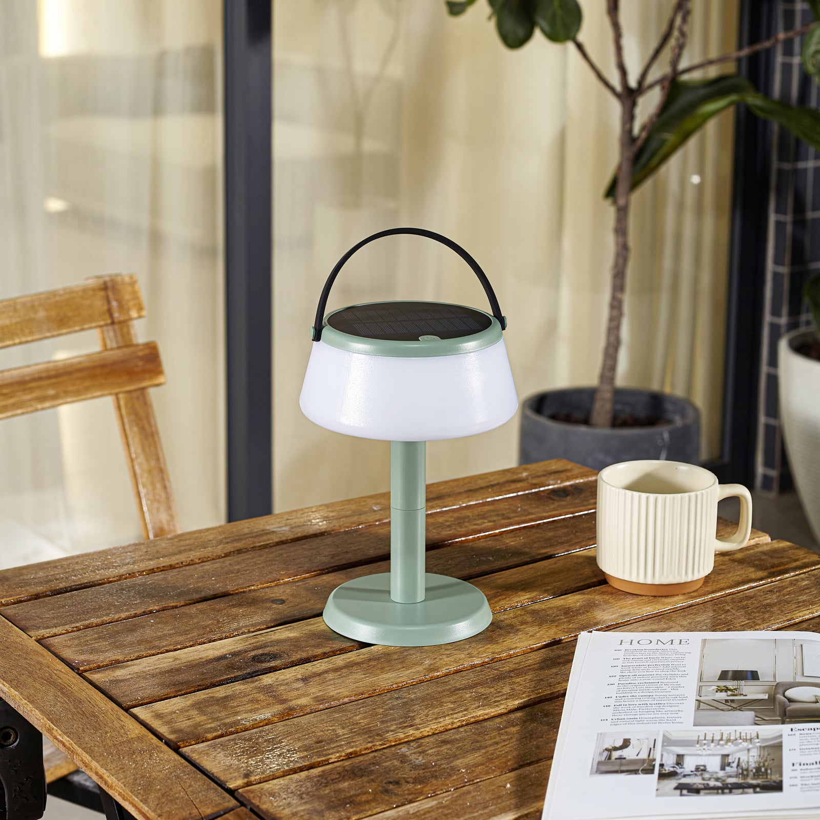 LED solcelle-bordlampe Mikkel grønn dimbar IP44 detalj
