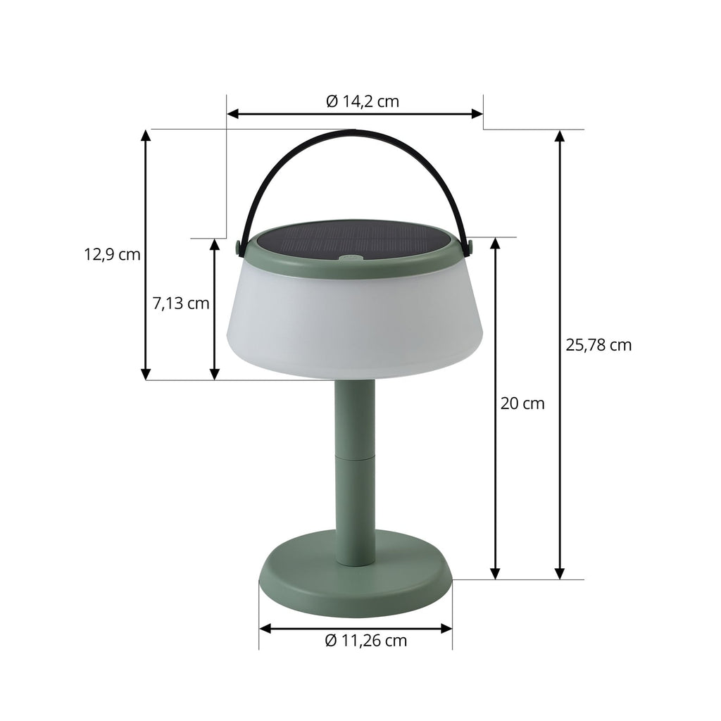 LED solcelle-bordlampe Mikkel grønn dimbar IP44 montert på bord