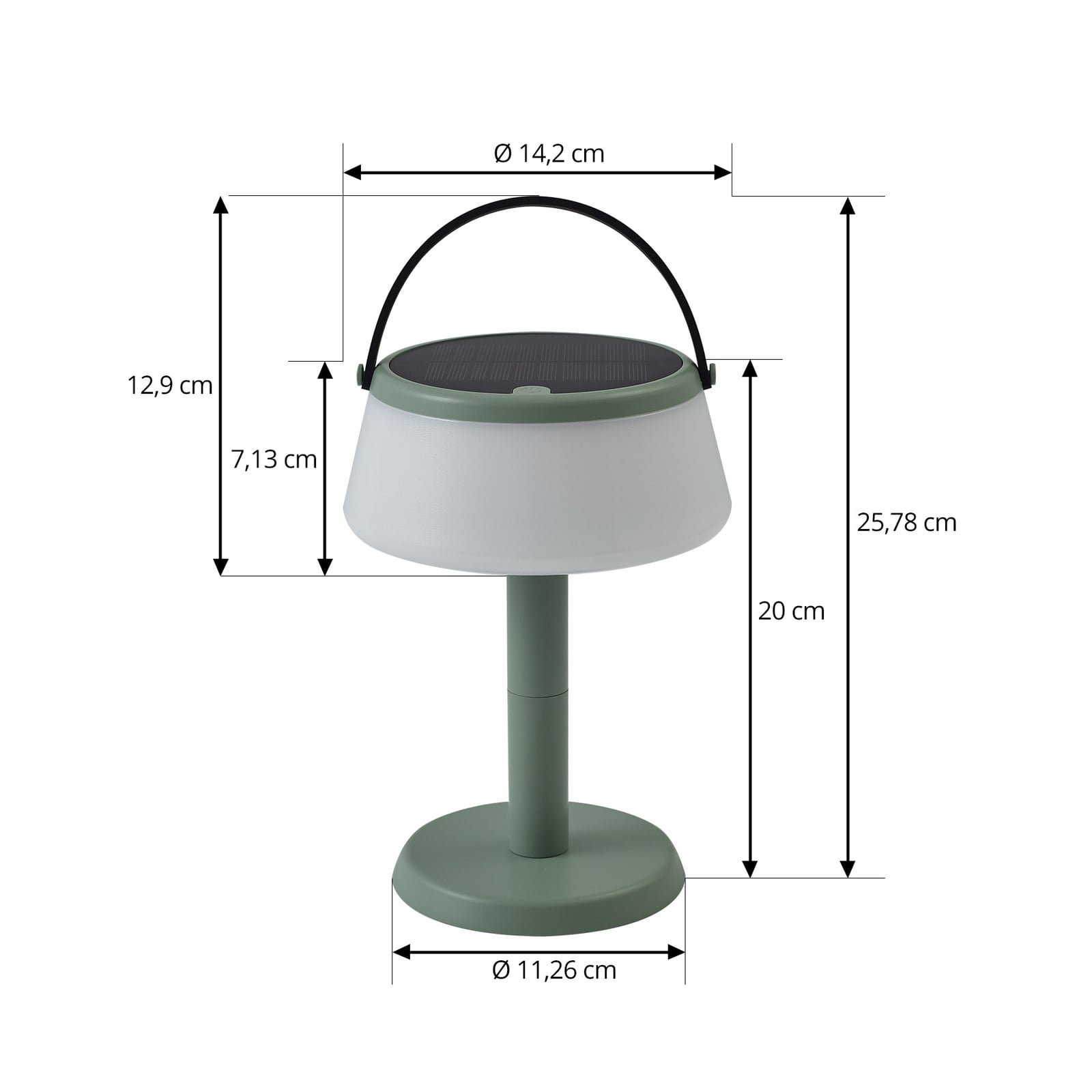 LED solcelle-bordlampe Mikkel grønn dimbar IP44 montert på bord