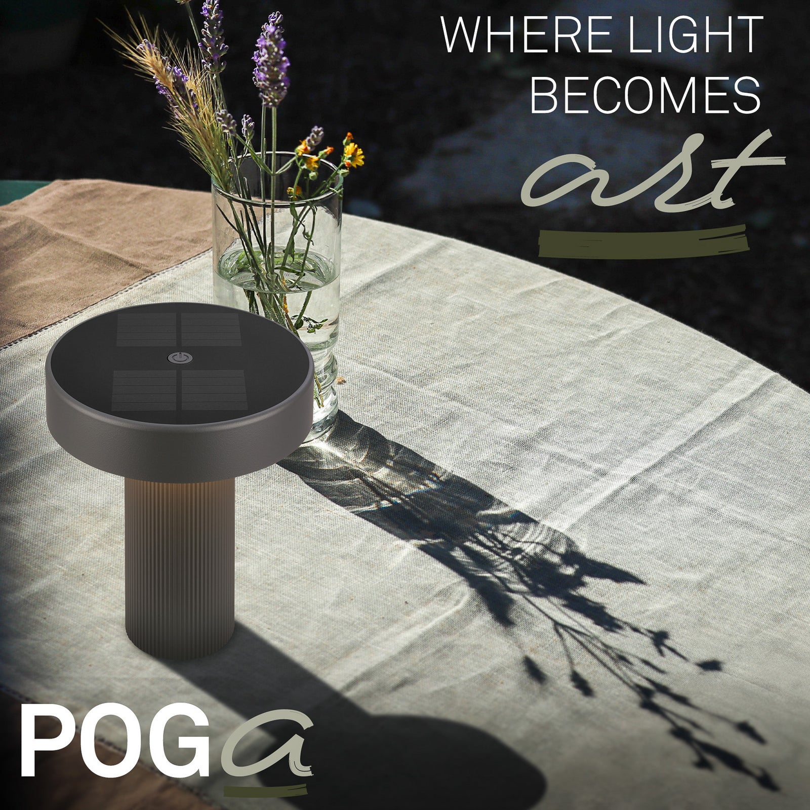 LED solcelle bordlampe Poga dimbar antrasitt plast IP44 - Briloner