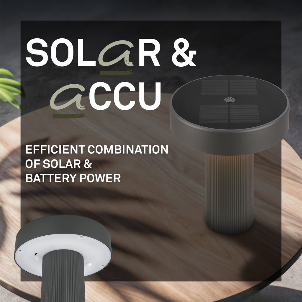LED solcelle bordlampe Poga dimbar antrasitt plast IP44 - Briloner