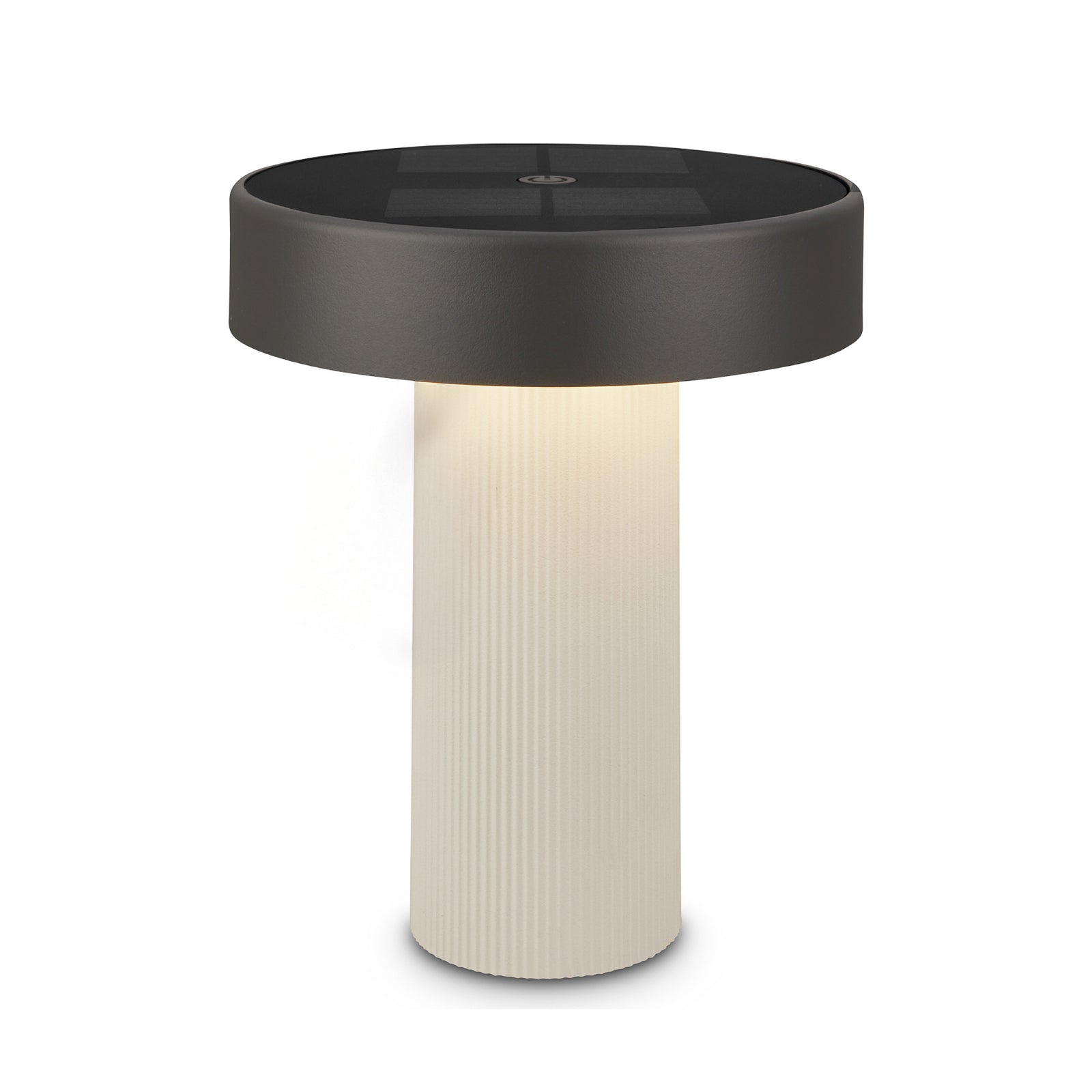 LED solcelle bordlampe Poga dimbar althvit/antrasitt IP44 nærbilde av LED-lys
