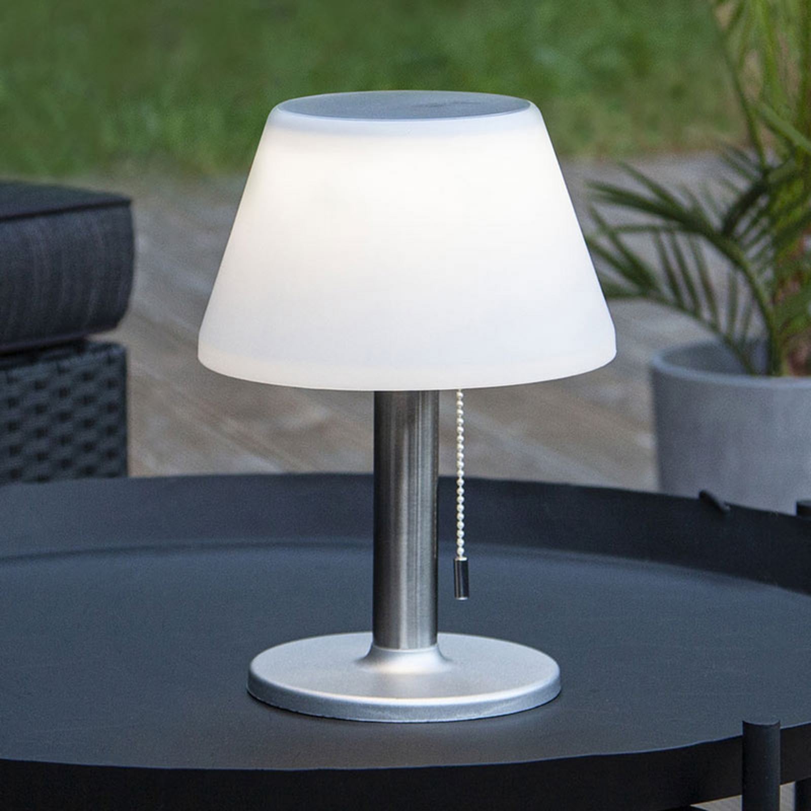 LED solcelle-bordlampe Solia hvit/grå dimbar IP44 forfra