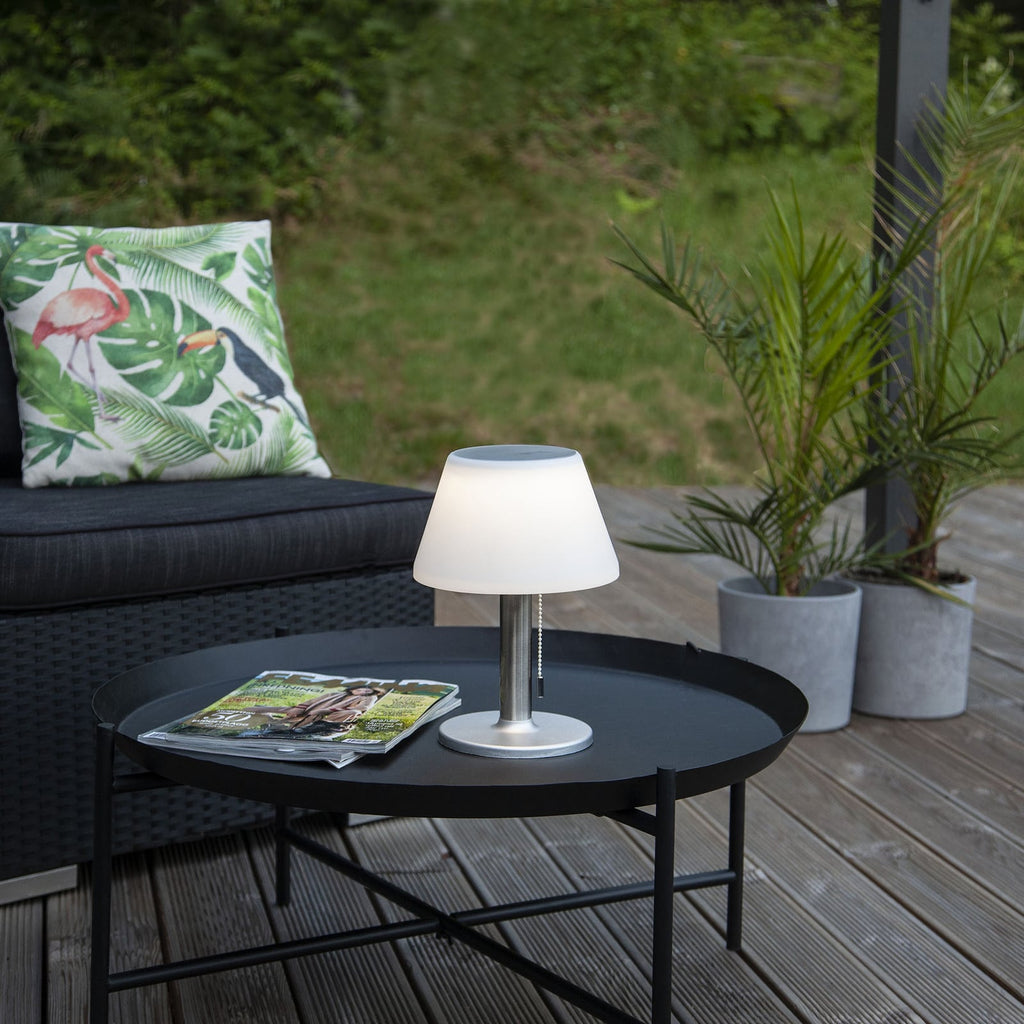 LED solcelle-bordlampe Solia hvit/grå dimbar IP44 bakside