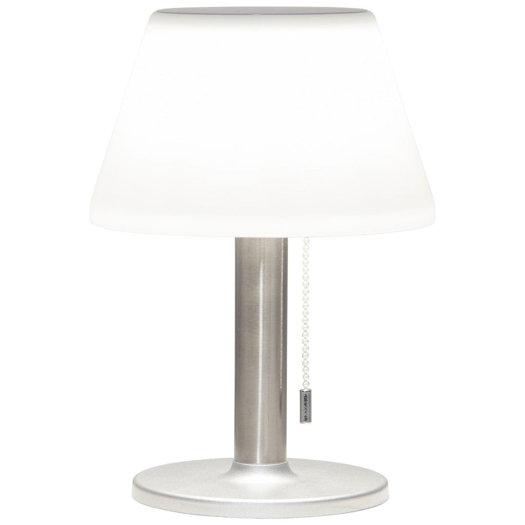 Nærbilde av LED solcelle-bordlampe Solia hvit/grå dimbar IP44