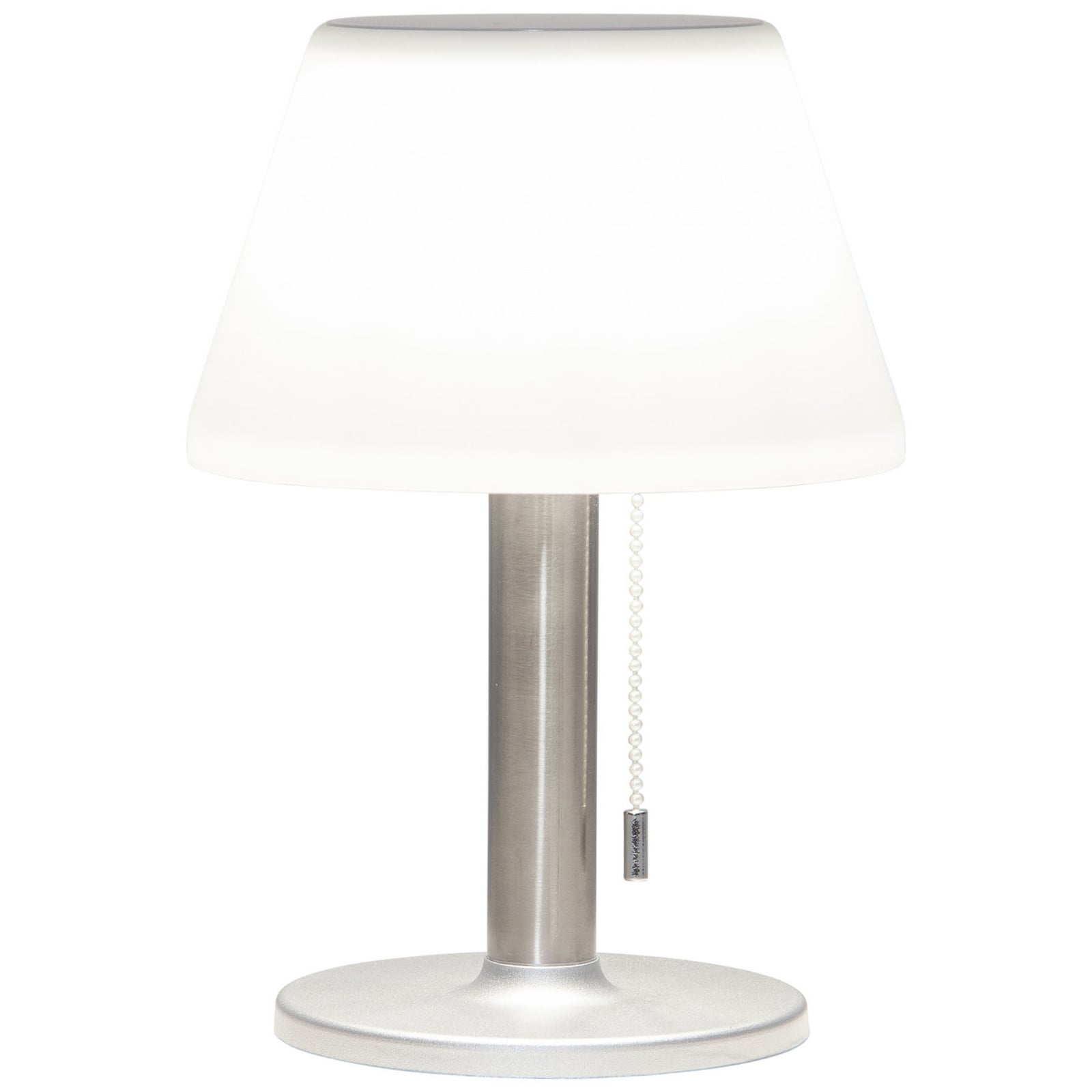 Nærbilde av LED solcelle-bordlampe Solia hvit/grå dimbar IP44