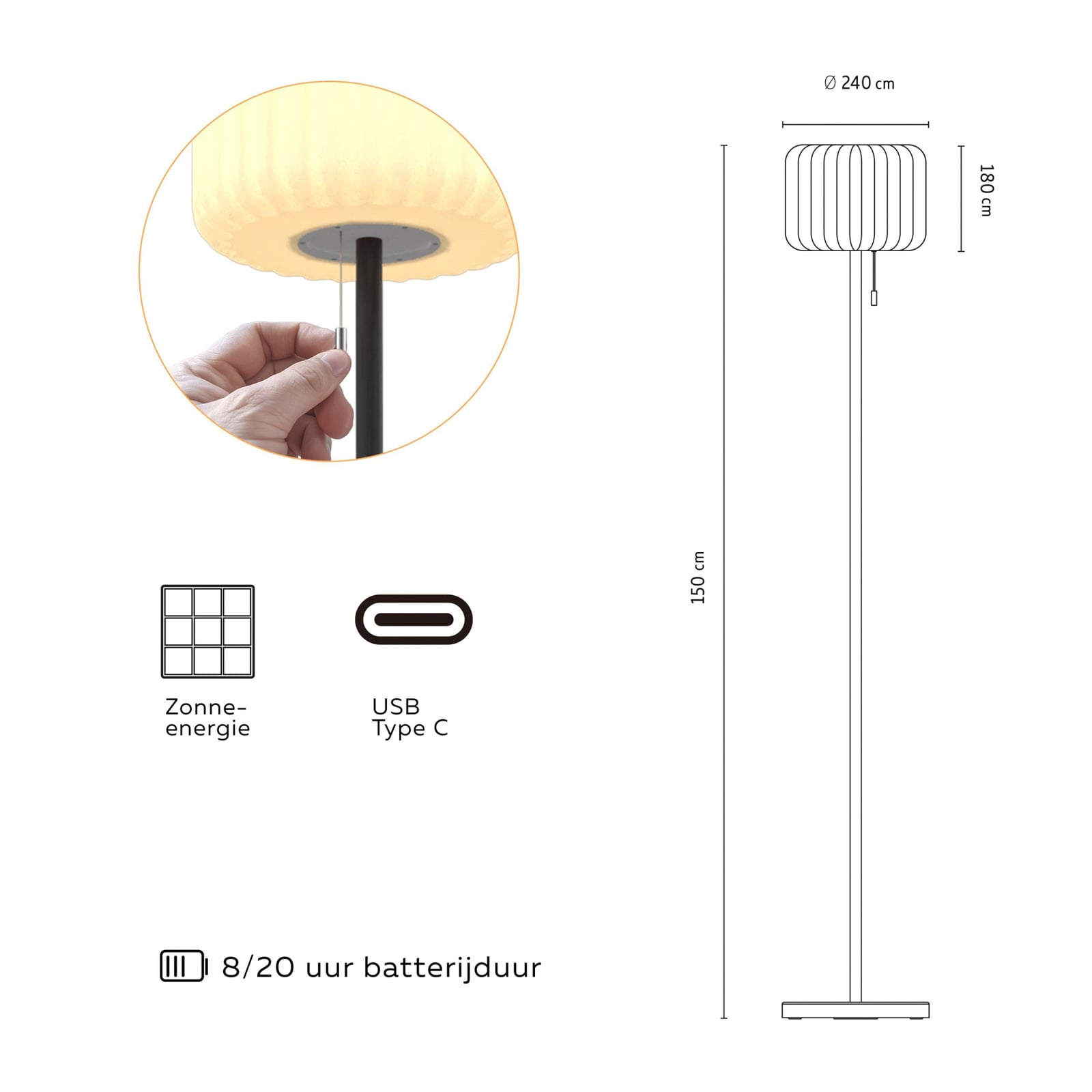 LED solcelle gulvlampe dimbar RGB IP44 150 cm - Calex bakside