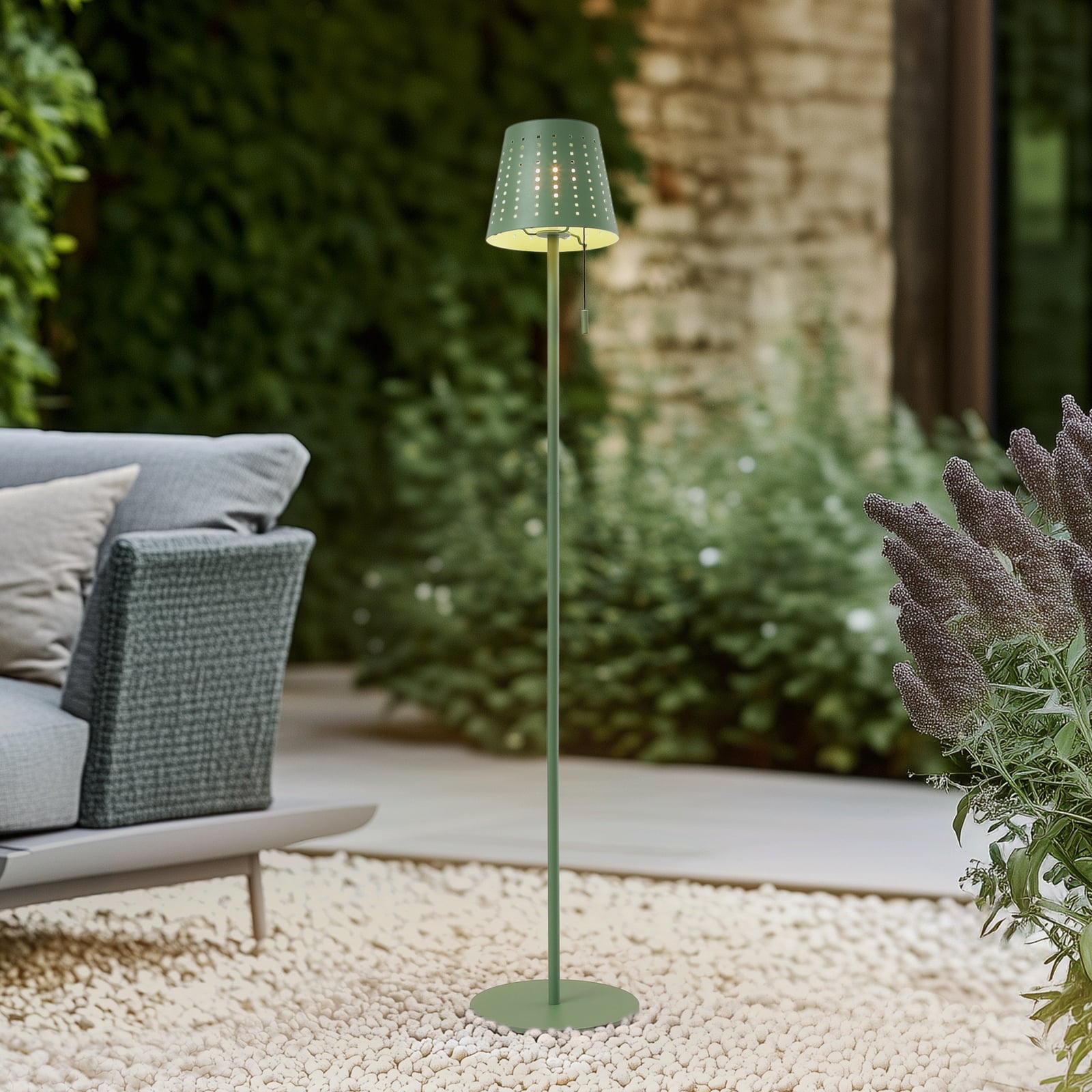 LED solcelle gulvlampe Hilario grønn dimbar IP44 forfra