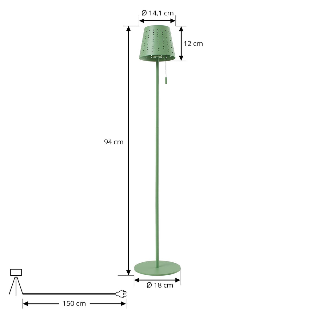 Nærbilde av trekkbryter på LED solcelle gulvlampe Hilario grønn dimbar IP44