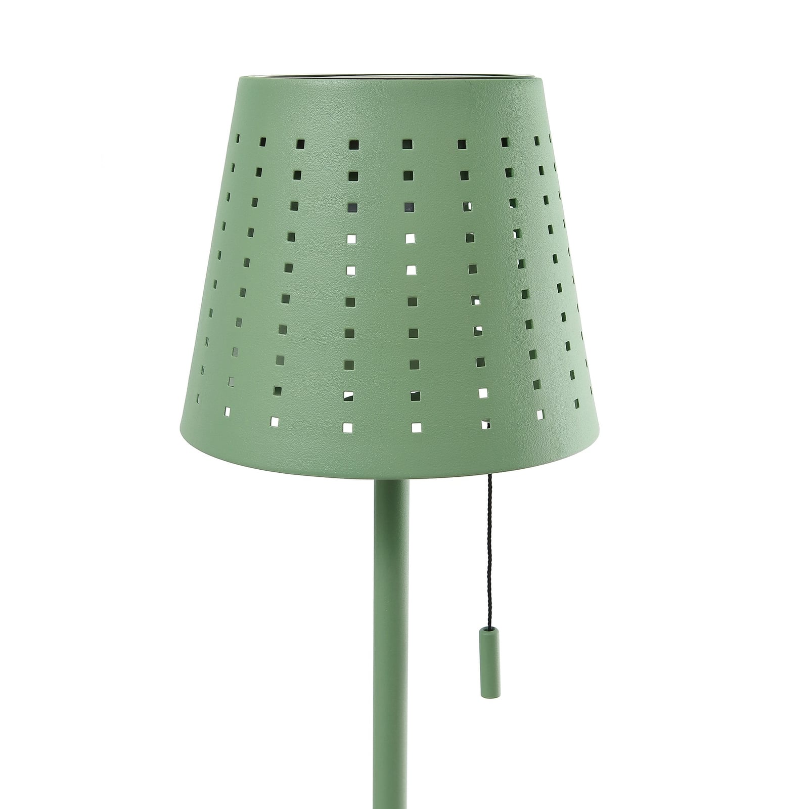Oversikt LED solcelle gulvlampe Hilario grønn dimbar IP44 på terrasse