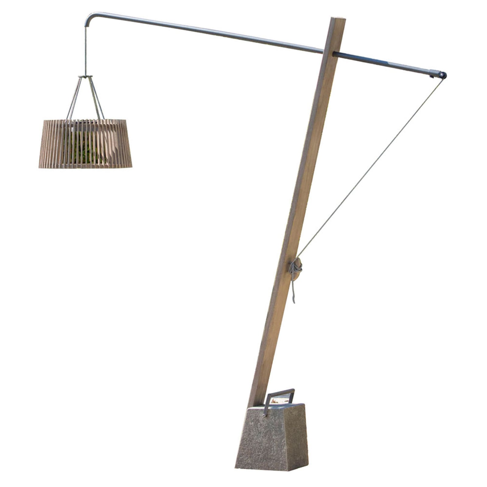 Nærbilde av teaklamellene på LED solcelle-gulvlampe Skaal teak med bevegelsessensor IP55