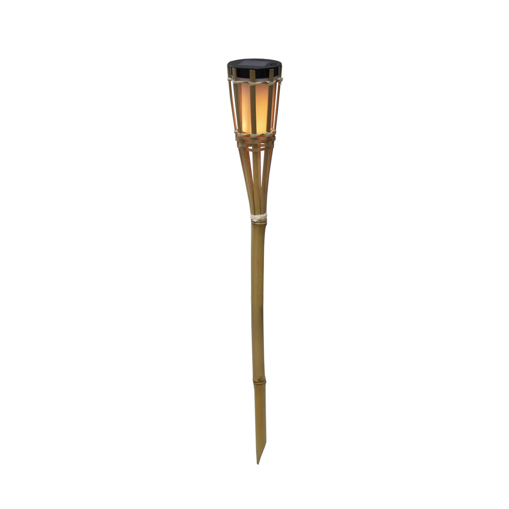 LED solcelle-hagefakkel Hiama bambus flammeeffekt IP44 montert i hage