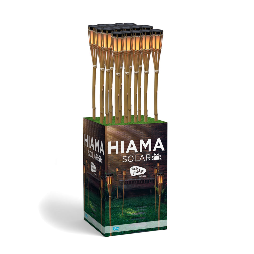 LED solcelle-hagefakkel Hiama bambus flammeeffekt IP44 med synlig solcellepanel