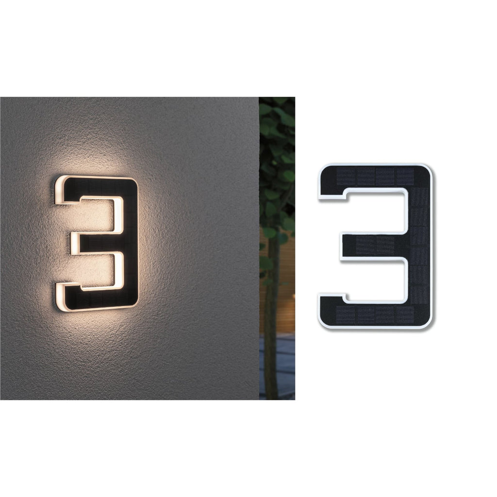 LED solcelle-husnummer 3 svart plast IP44 Paulmann forfra