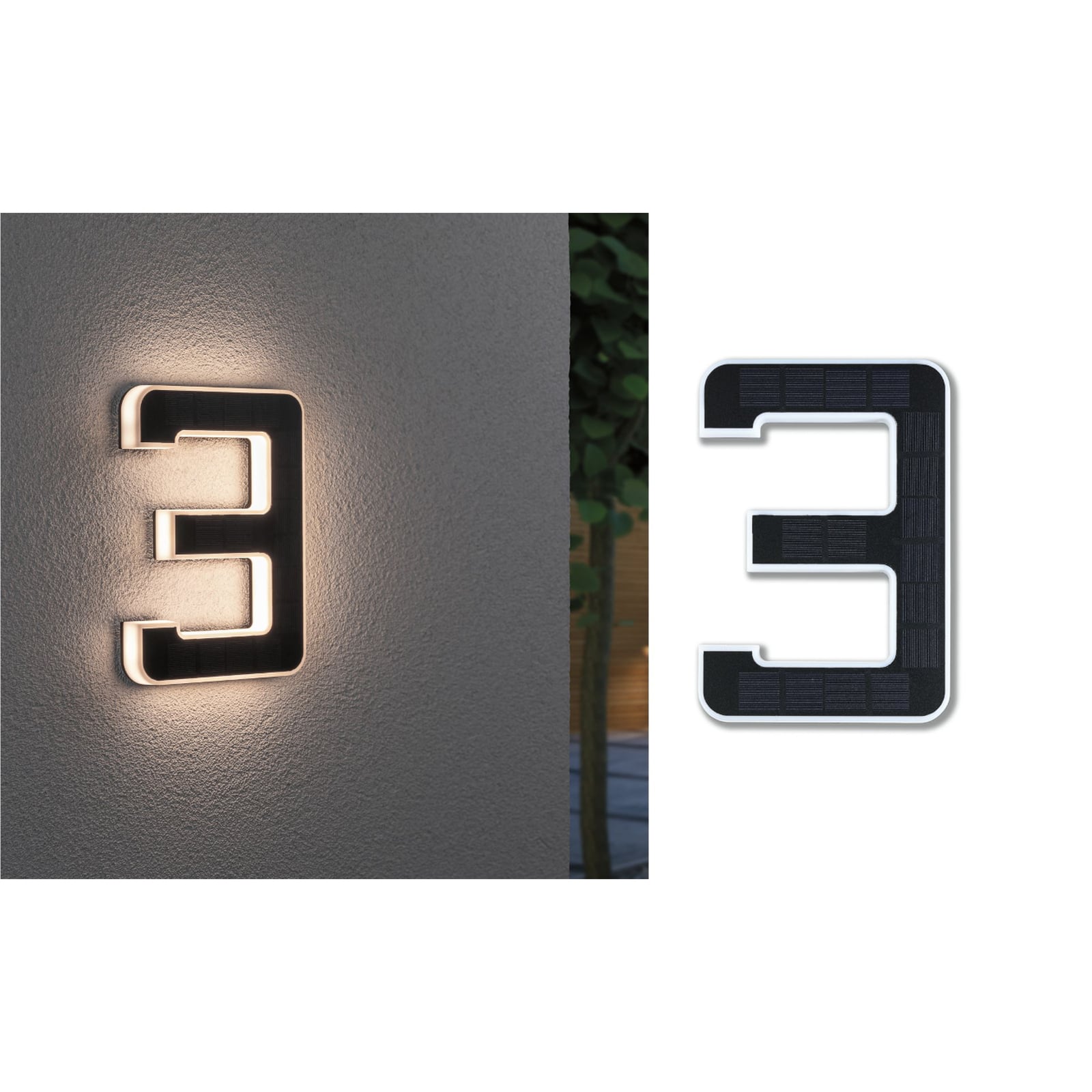 LED solcelle-husnummer 3 svart plast IP44 Paulmann forfra