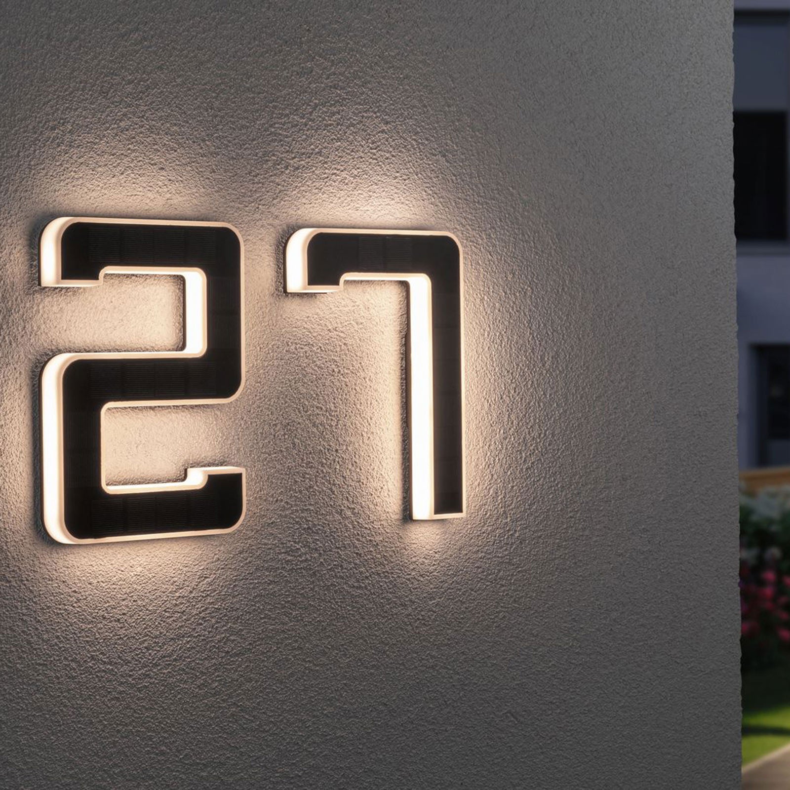LED solcelle-husnummer 3 svart plast IP44 Paulmann nærbilde av solcellepanel