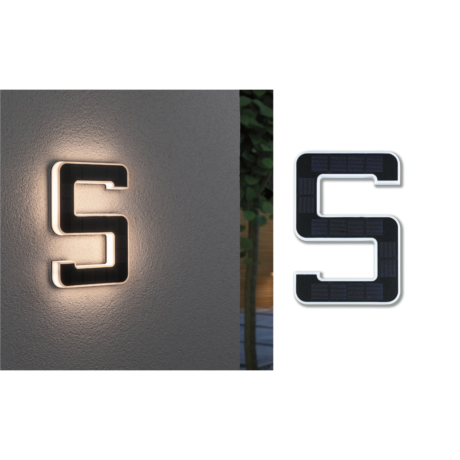 LED solcelle-husnummer 5 svart plast IP44 - Paulmann forfra