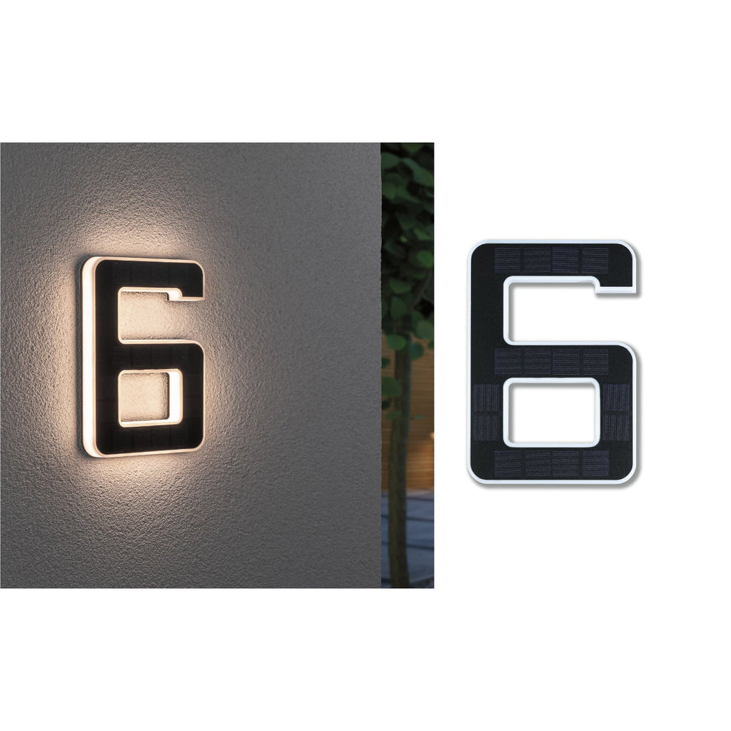 LED solcelle-husnummer 6 svart plast IP44 forfra
