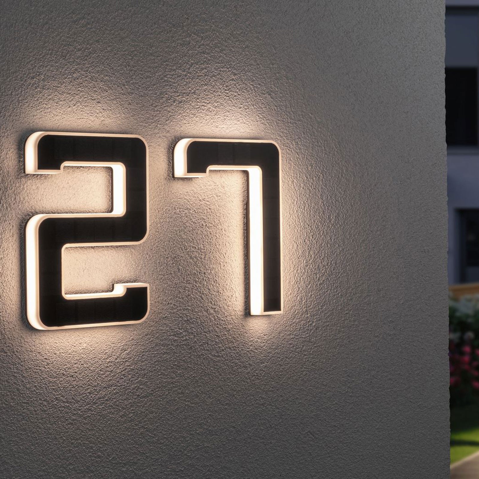 Nærbilde av LED solcelle-husnummer 6 svart plast IP44