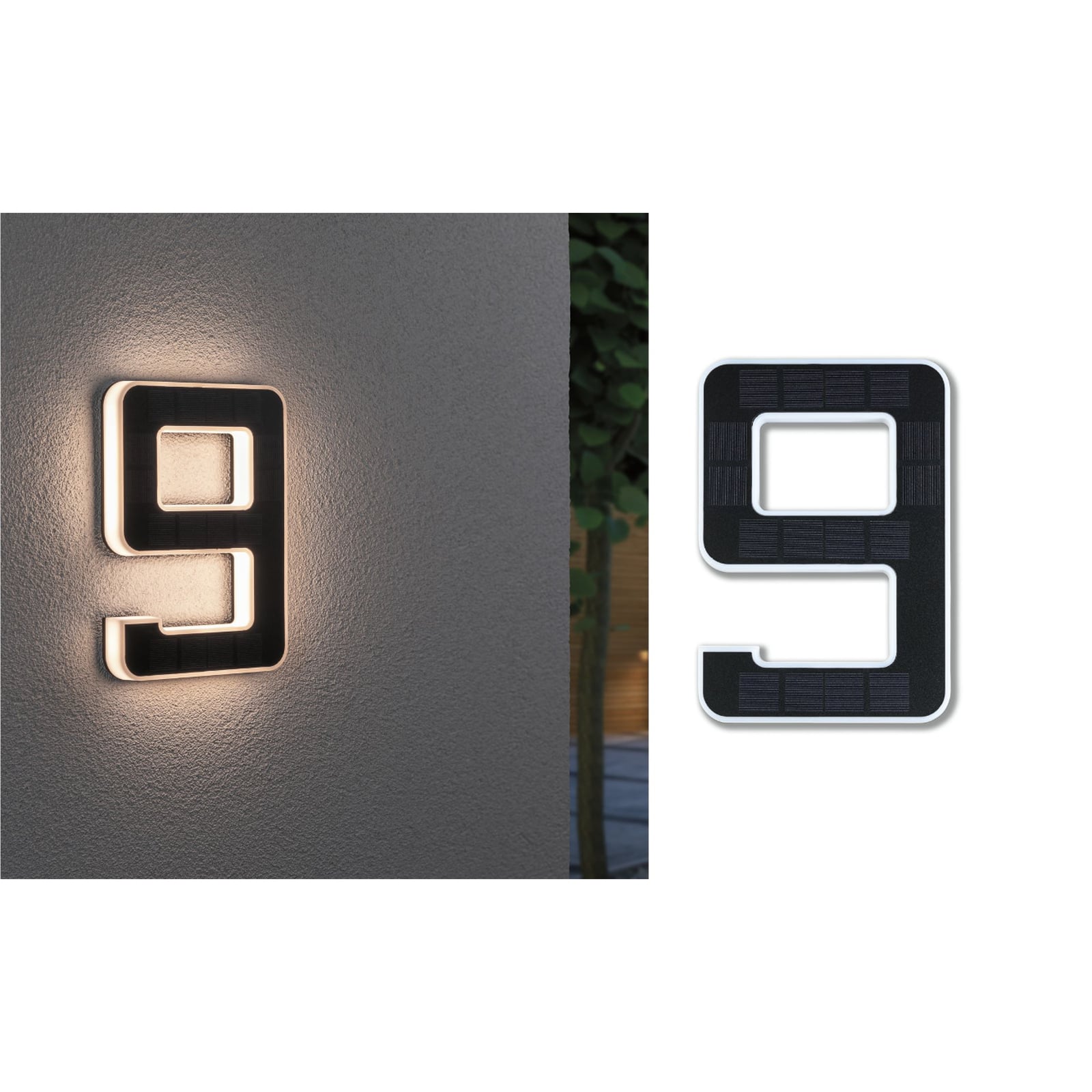 LED solcelle-husnummer 9 svart plast Paulmann forfra