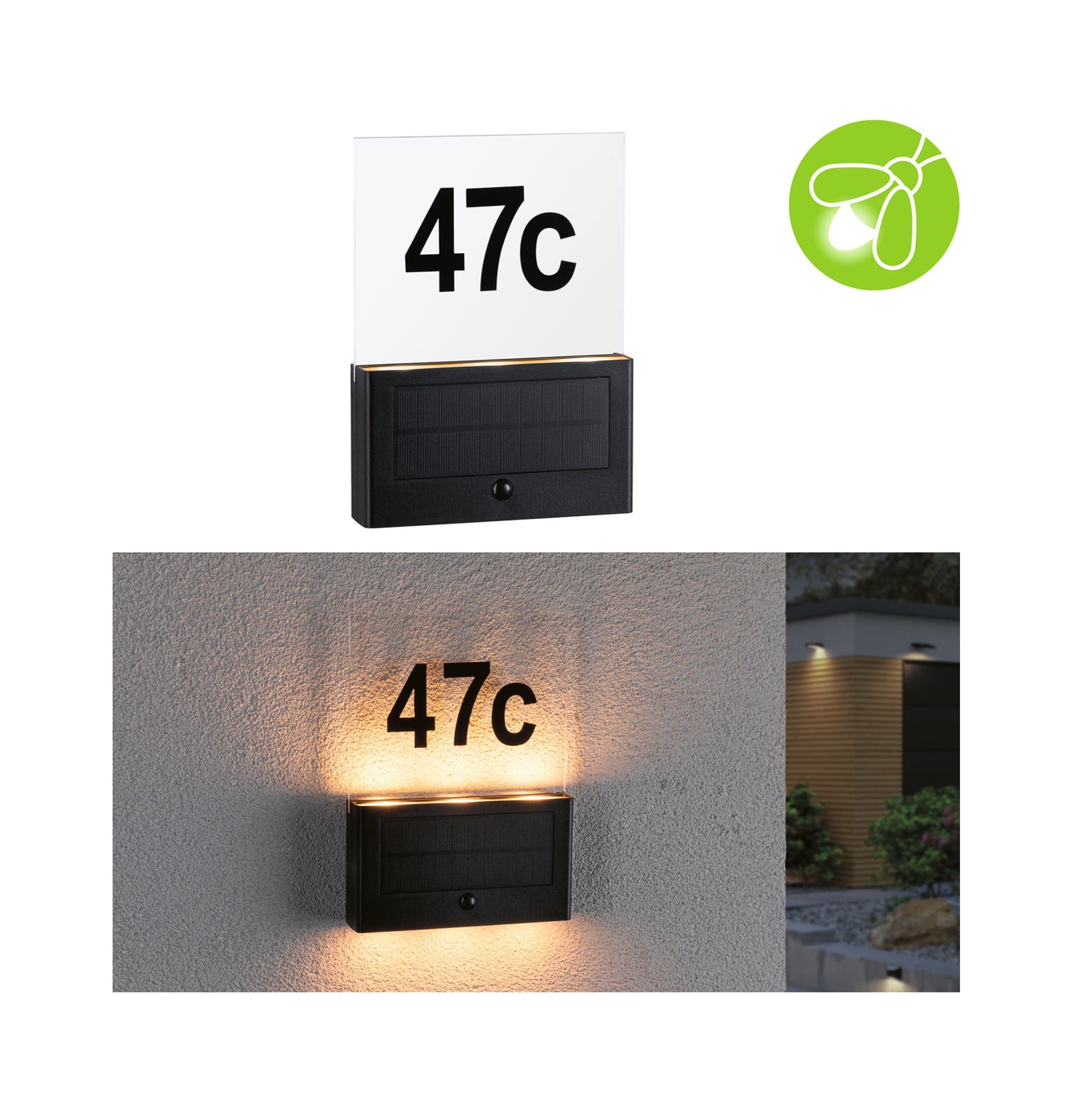 LED solcelle husnummerbelysning Neda antrasitt IP44 forside