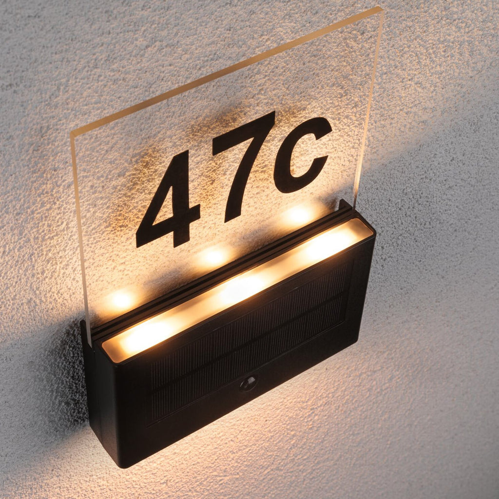 LED solcelle husnummerbelysning Neda antrasitt IP44 detalj