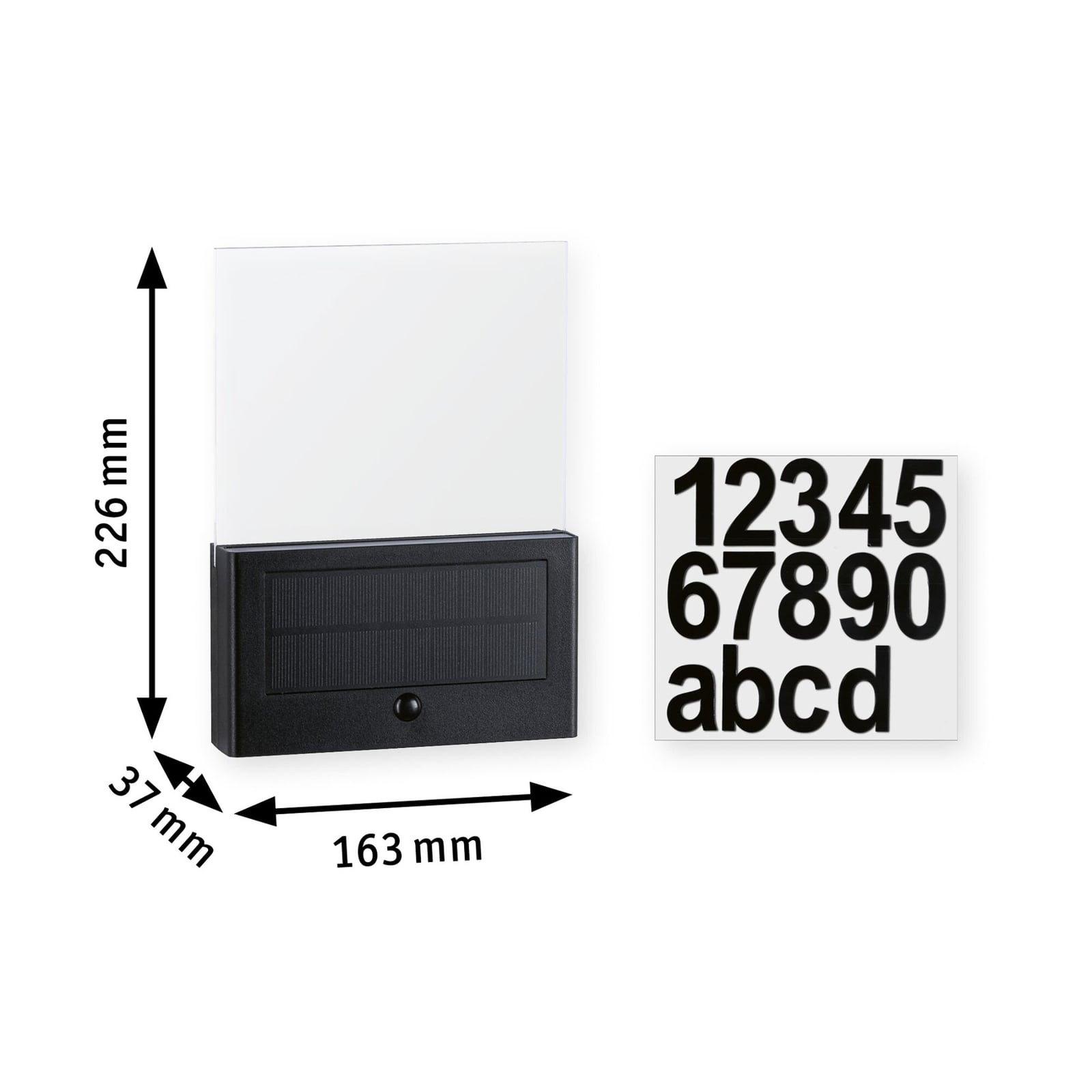LED solcelle husnummerbelysning Neda antrasitt IP44 pakkeinnhold