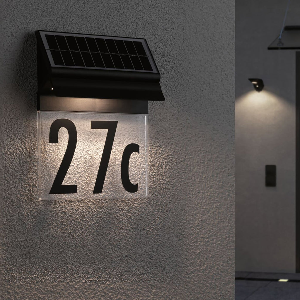 LED solcelle-husnummerbelysning Neda svart IP44 front
