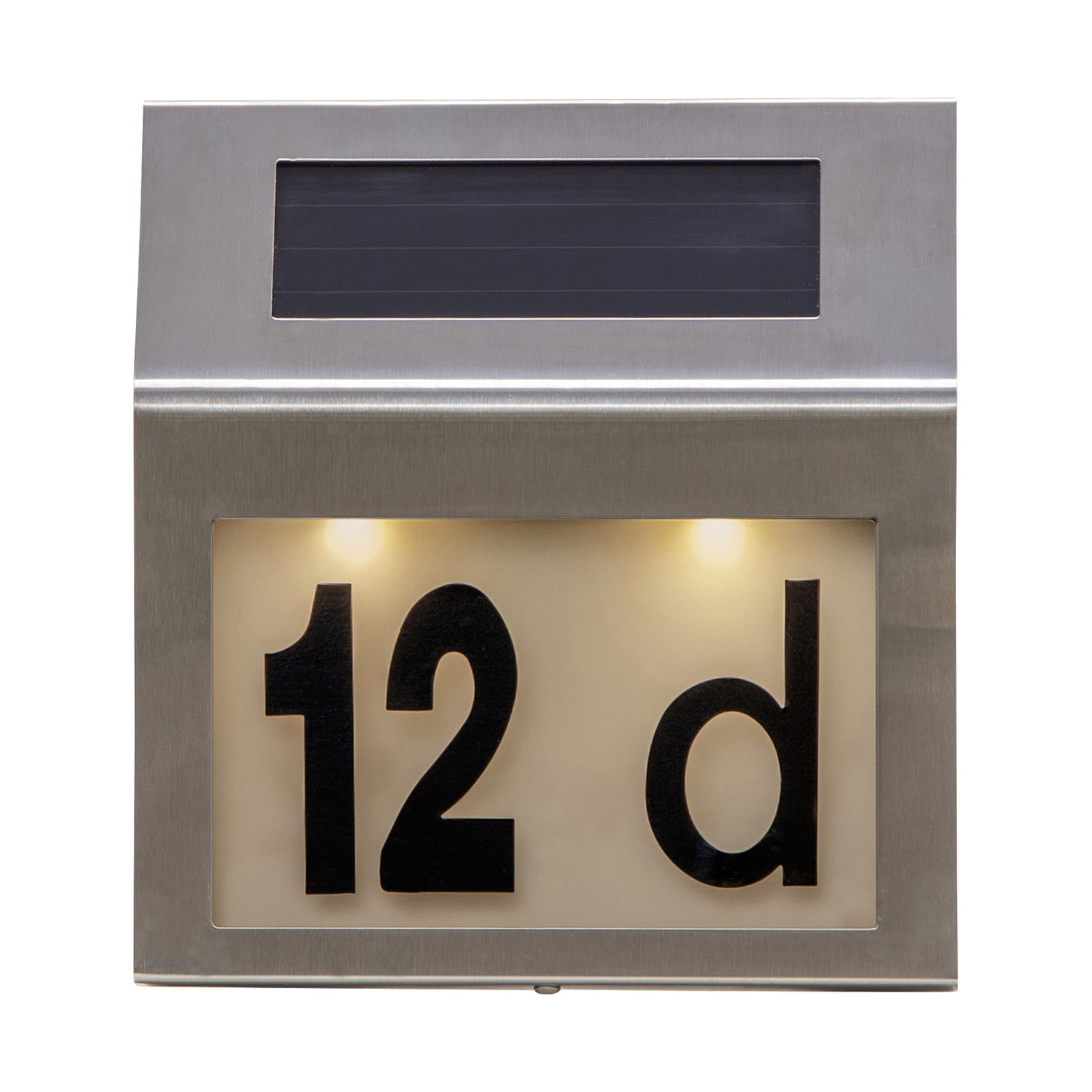LED solcelle-husnummerbelysning Wally IP44 varmhvit detalj av husnummer