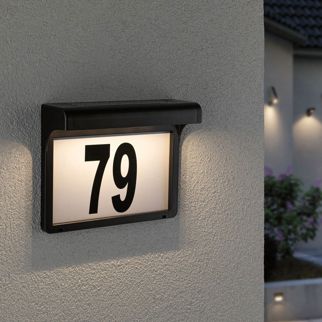 LED solcelle-husnummerlampe Dayton svart IP44 forfra