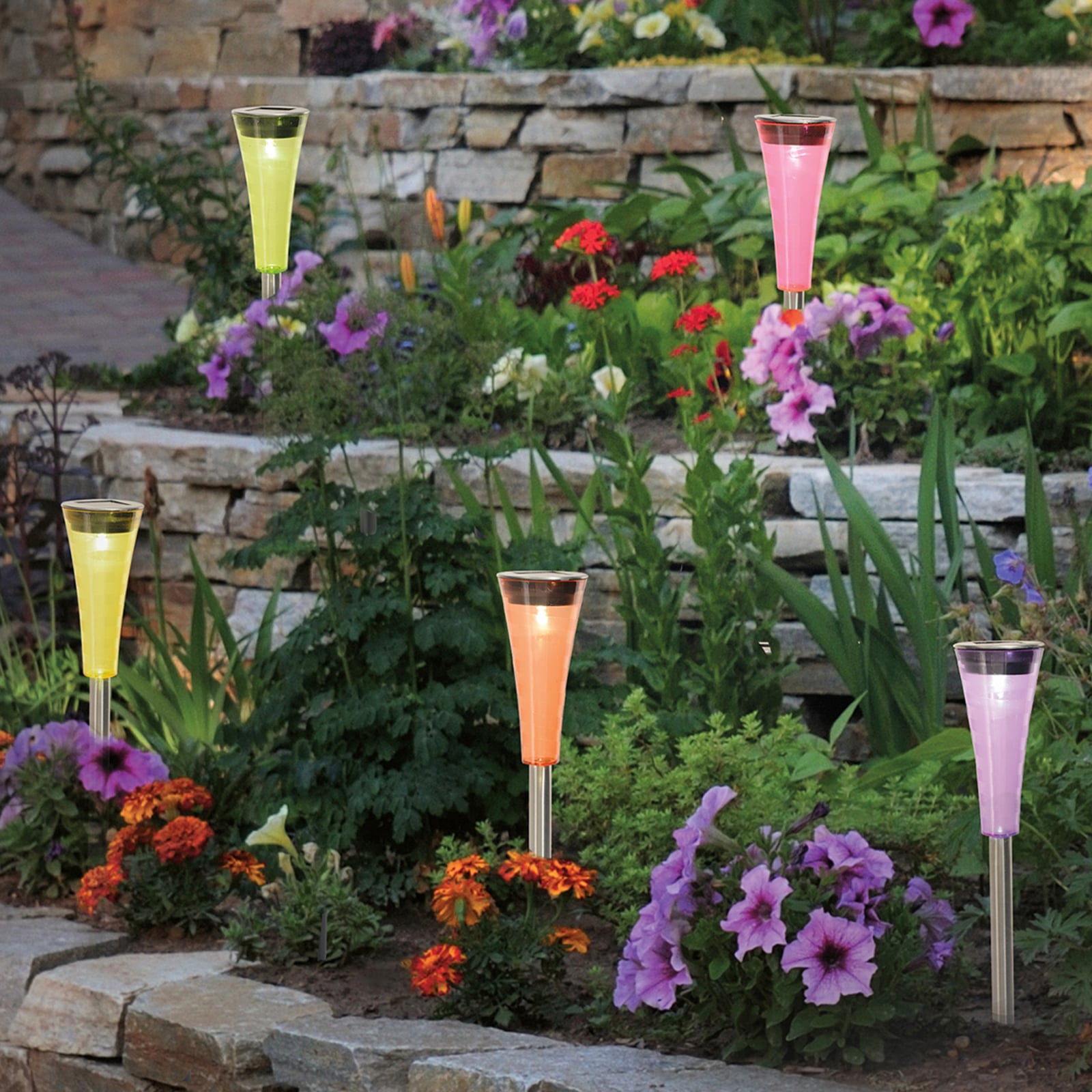LED solcelle jordspyd Colorato fargerik 5-pk IP44 forfra