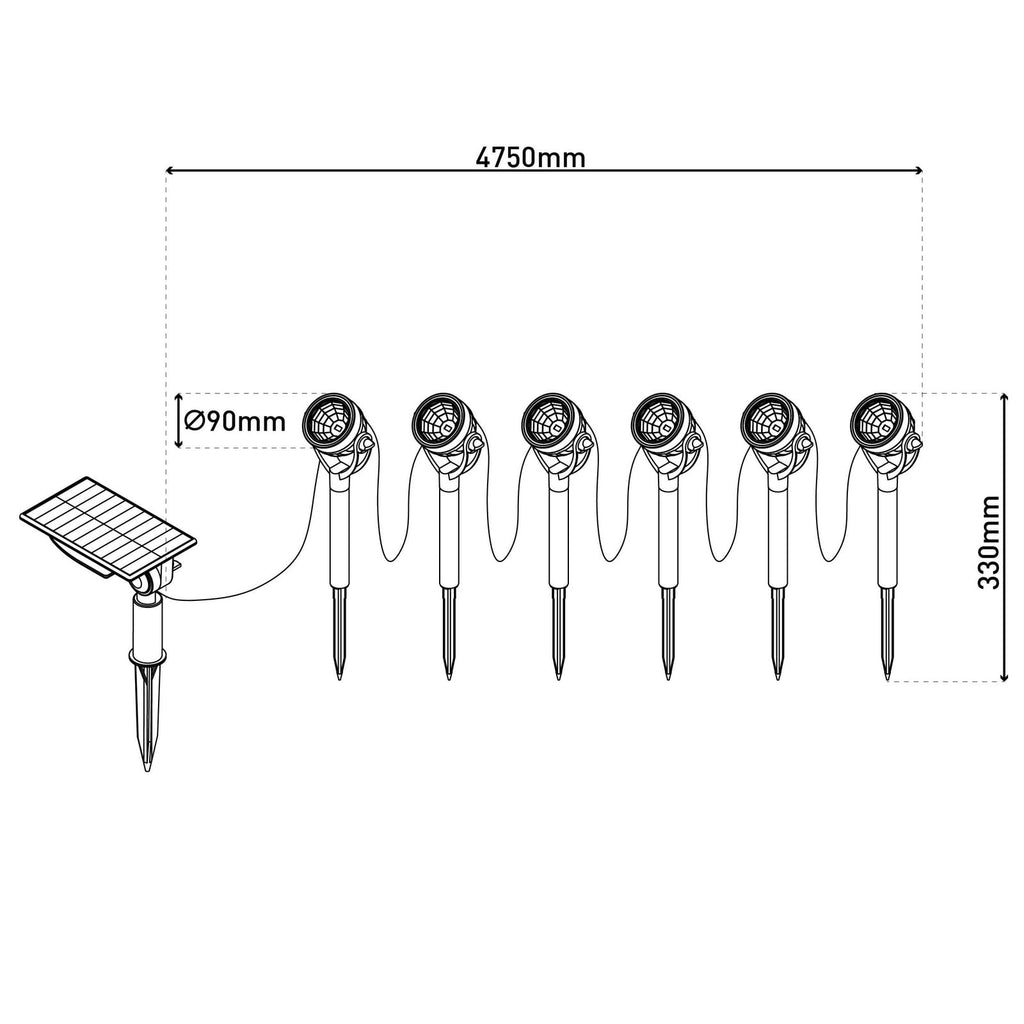 LED solcelle jordspyd-spot NOMI 6-pack svart IP44 montert i hage