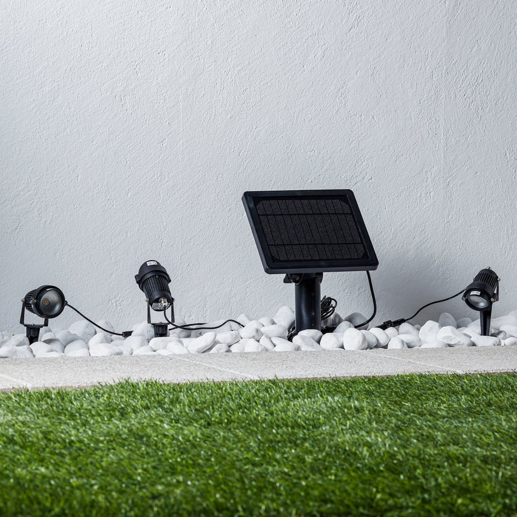 LED solcelle jordspydlampe Malida 3-sett svart aluminium bakside