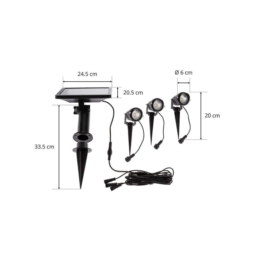 LED solcelle jordspydlampe Malida 3-sett svart aluminium jordspyd detalj